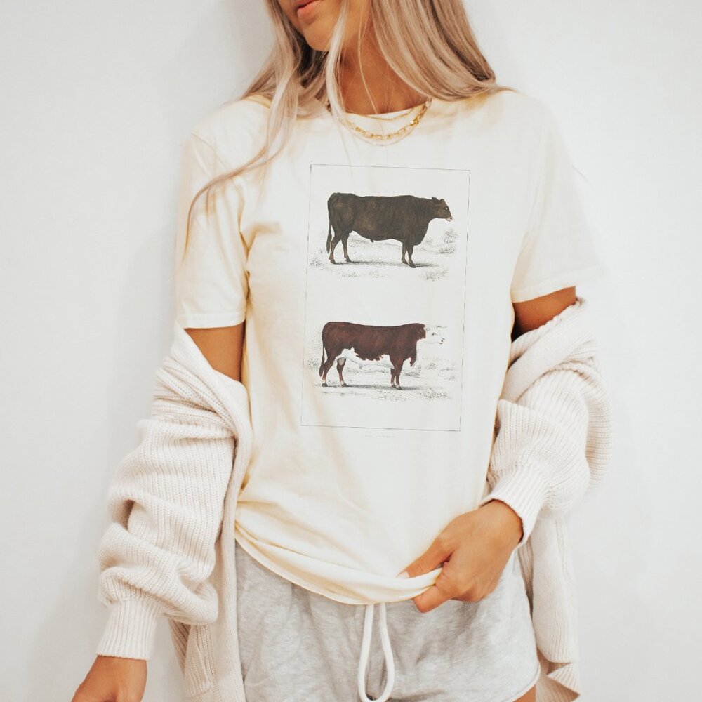 Cow Breeds Graphic Shirt Farm Animal Cattle Art Tee Western Ranch Apparel - Picture 3 of 6